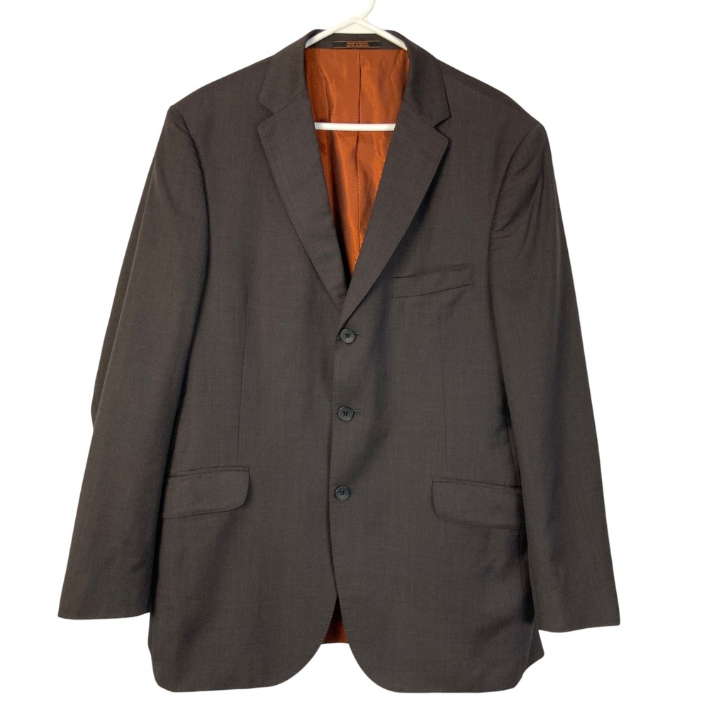 Ben Sherman Brown Wool Blazer 44R 3-Button Notch Lapel Long Sleeve Orange Lining